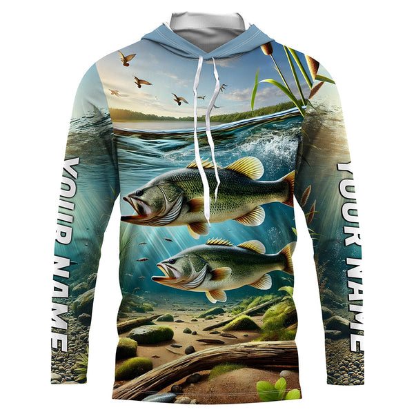 Custom Largemouth Bass Long Sleeve Fishing Shirts, Bass Fishing Tournament Shirt IPHW7074