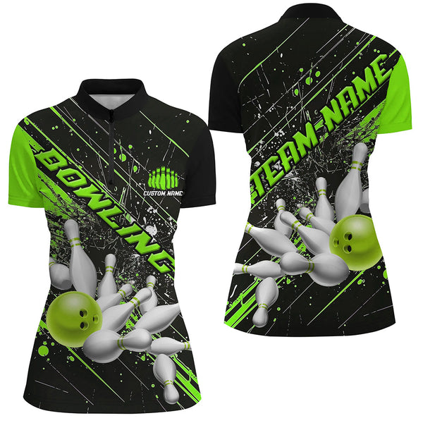 Green Strike Bowling Custom Team Shirts For Women, Bowling League Outfits For Bowlers IPHW6336
