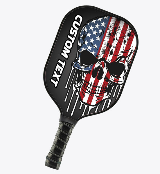 Grunge American Flag Skull Custom Patriotic Pickleball Paddle, Us Pickleball Paddle, Halloween Pickleball Gifts IPHW7251
