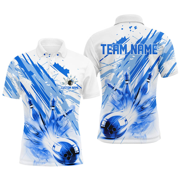 Blue Bowling Strike Custom Bowling Polo/ Quarter Zip Team Shirts, Men And Women Bowling Outfit IPHW6262