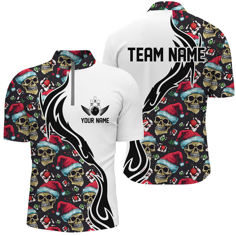 Custom Christmas Men Bowling Quarter Zip Shirts Skull Team Bowling Jerseys Bowler Christmas Gifts IPHW5377