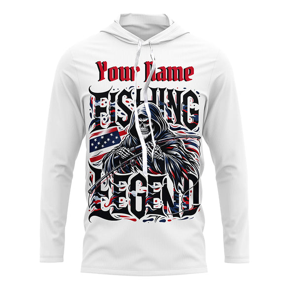 Personalized Fishing Legend Long Sleeve Fishing Shirts, American Flag Patriotic Fishing Gifts IPHW5541