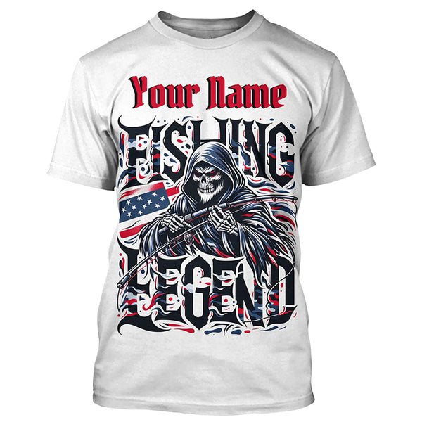 Personalized Fishing Legend Long Sleeve Fishing Shirts, American Flag Patriotic Fishing Gifts IPHW5541