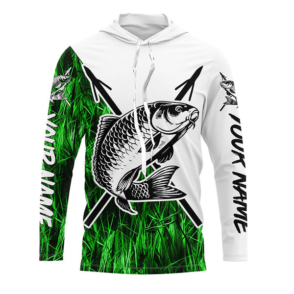 Carp Fish Bowfishing Shirts, Custom Carp Bow Fishing Long Sleeve Tournament Shirts | Green Camo IPHW6397