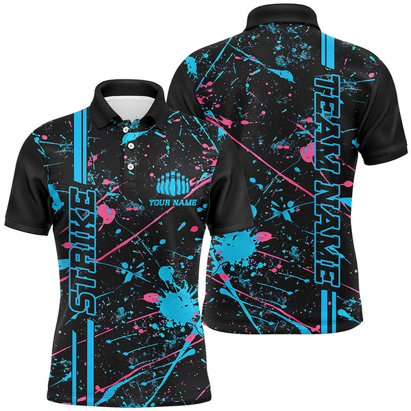 Custom Blue And Pink Strike Bowling Team Shirts, Camo Bowling League Unisex Jerseys IPHW6430
