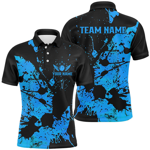 Custom Name Black And Blue Bowling Team Shirts For Men And Women, Bowling League Jerseys IPHW6431