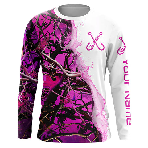 Fish On Pink Camo Custom Long Sleeve Performance Fishing Shirts,  Camo Fishing Jerseys IPHW4851