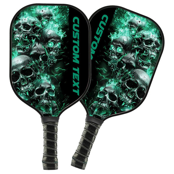 Green Flame Custom Skull Pickleball Paddle For Team, Halloween Pickleball Gifts For Men And Women IPHW7248