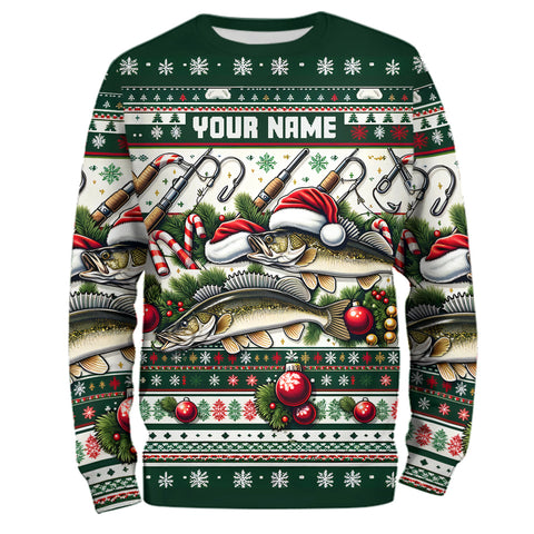 Walleye Fishing Ugly Sweater Pattern Christmas Custom Fishing Shirts Personalized Fishing Gifts IPHW5567