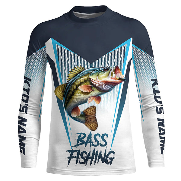 Personalized Largemouth Bass fishing Tournament Long Sleeve Fishing Shirts, Bass Fishing Jersey | Blue NQS9224