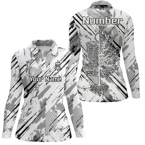 Black and white abstract line halftone pattern Womens disc golf polo shirt custom disc golf shirt NQS6809