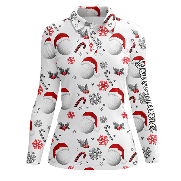 Funny Christmas golf ball pattern shirts custom Womens christmas golf shirt, Xmas golf tops for ladies NQS6820