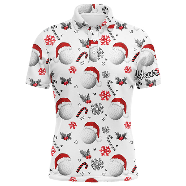 Funny Christmas golf ball pattern shirts custom mens christmas golf shirt, Xmas golf tops for men NQS6820