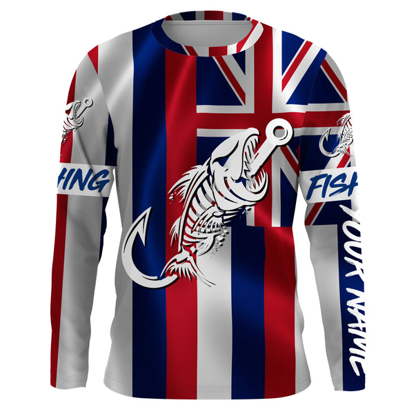HI Fishing Custom Hawaiian Flag Fish hook skull Custom Name sun protection custom fishing shirts NQS3308