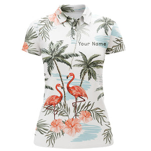 Flamingo tropical palm tree Women golf polo shirts custom ladies golf tops, personalized golf gifts NQS6878