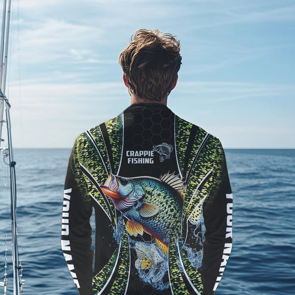 Crappie freshwater fishing black green scales Custom Name sun protection fishing jersey NQS3507