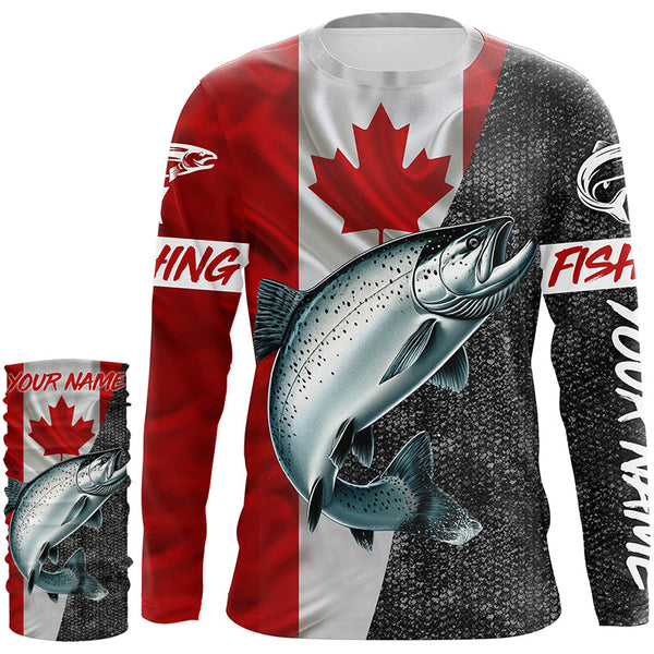 Canadian Flag salmon Fishing Custom long sleeve performance Fishing Shirts, salmon Fishing jerseys NQS5037