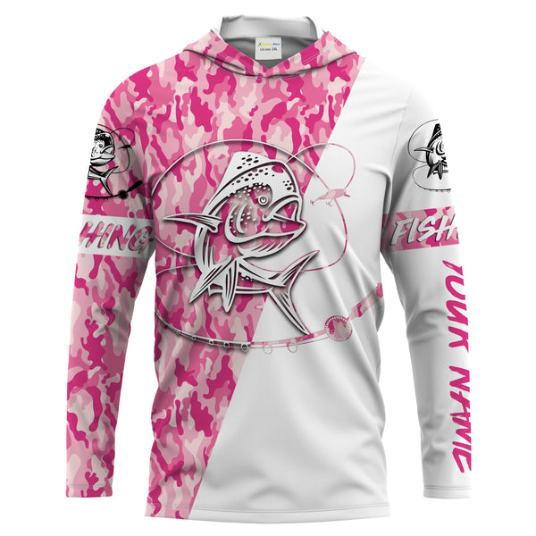 Mahi mahi fishing Pink girl camo Customize Name All Over Printed Shirts for women fishing NQS1712