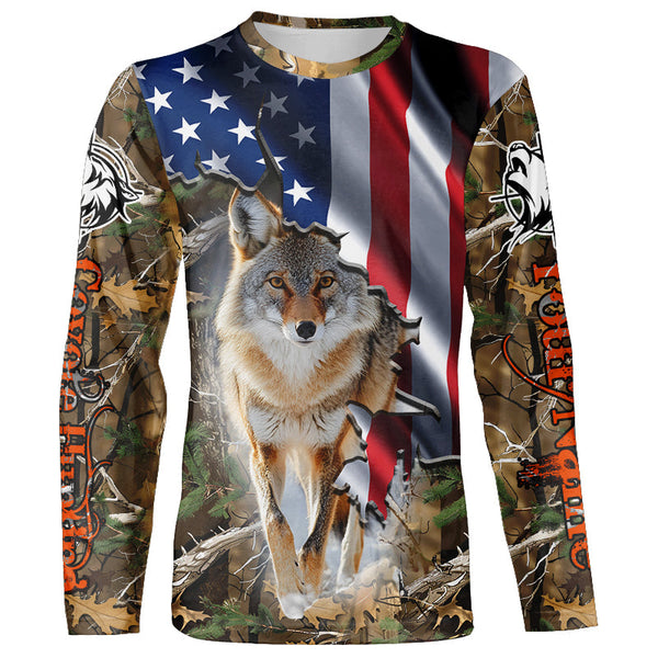 American Flag Coyote hunting predator camouflage Customize Name hunting clothes NQS1042