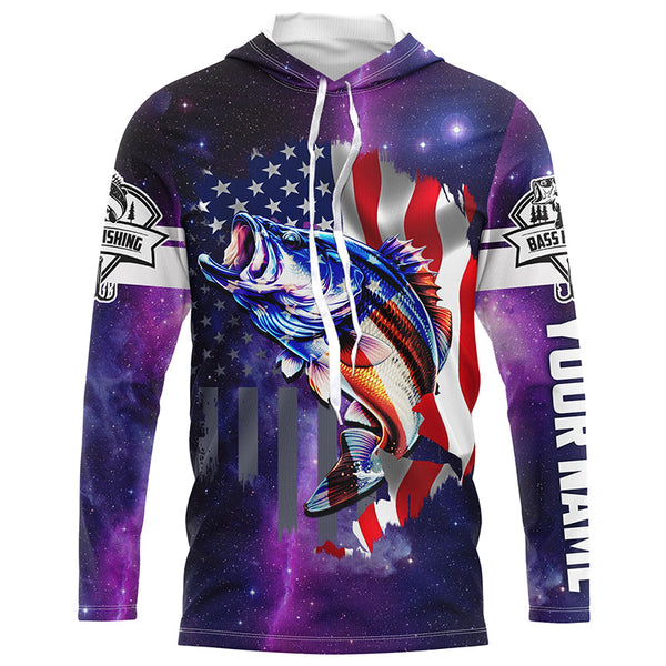 Bass Fishing 3D American Flag patriotic purple galaxy Custom Fishing jerseys NQS2414