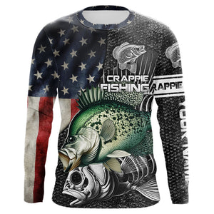 Crappie fishing American flag patriot Customize name Performance Long Sleeve fishing shirts for men NQS2435