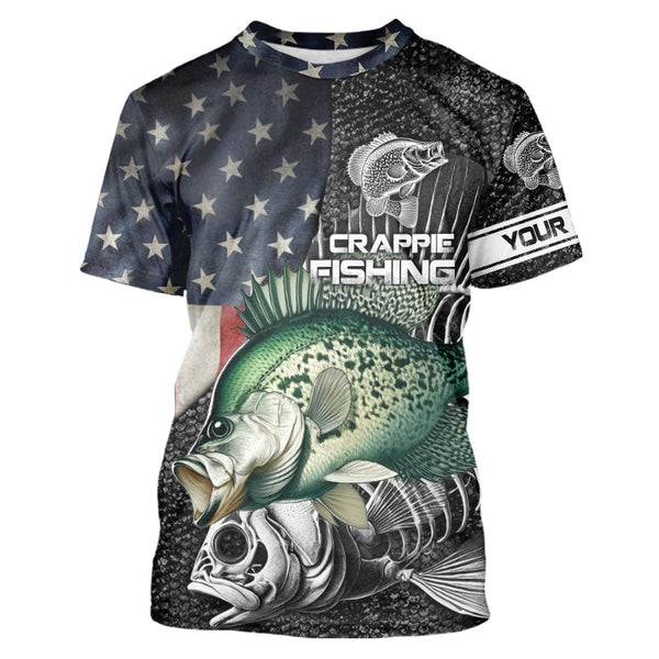 Crappie fishing American flag patriot Customize name Performance Long Sleeve fishing shirts for men NQS2435