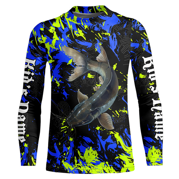 Catfish fishing green blue camo Custom UV protection performance long sleeve fishing jerseys NQS7240