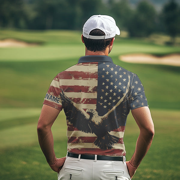 Personalized Vintage Eagle American flag Golf Polo Shirts For Men Custom Patriotic Mens Golf shirts NQS9632