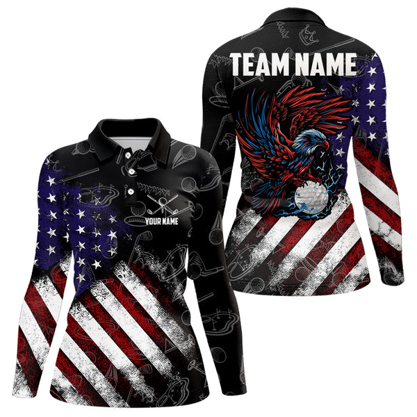 Retro American Flag Eagle Golf Polo Shirt for Women Custom Patriotic Golf Team Jersey best golf gifts NQS9633