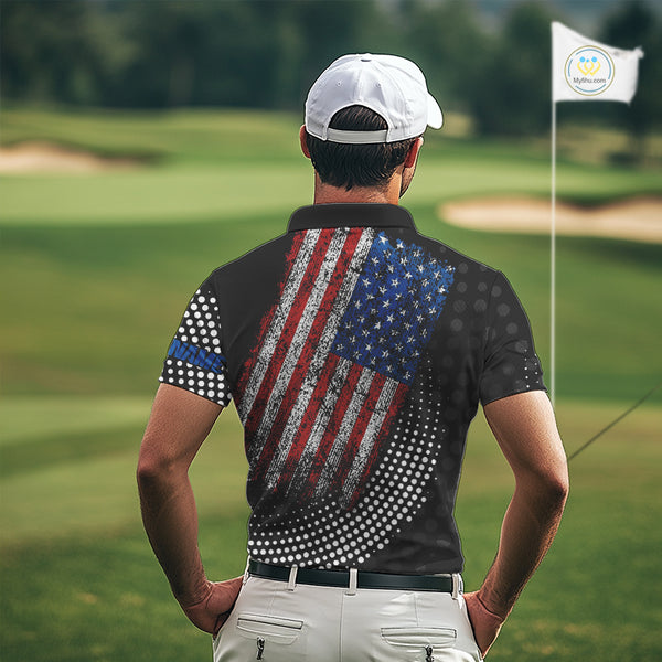 Personalized golf polo shirts for Men Vintage American Flag Custom patriotic golf tops for mens NQS9835