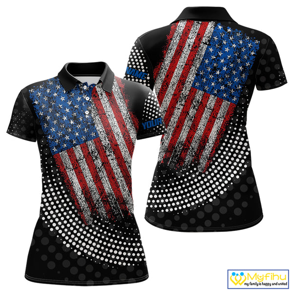 Personalized golf polo shirts for Women Vintage American Flag Custom patriotic golf tops for ladies NQS9835
