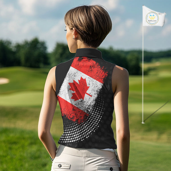 Personalized golf sleeveless polo shirts Vintage Canadian Flag Custom patriotic golf tops for ladies NQS9836