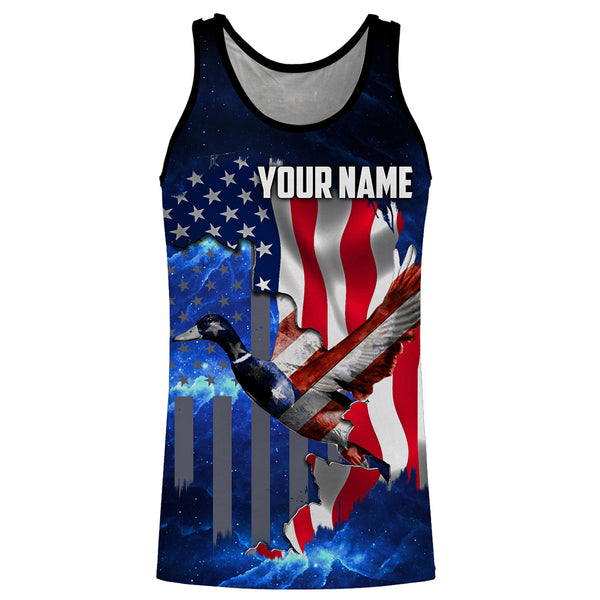 Duck hunting American flag patriotic 3d galaxy camo shirts- Personalized Hunting gift NQSD19