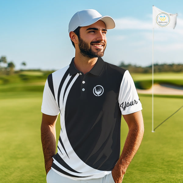 Mens polo golf shirts custom name black and white golf shirt, team golf shirts mens NQS9844