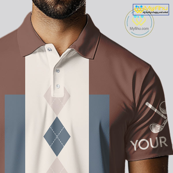 Brown Argyle Pattern Mens Golf Polo Shirts Custom Vintage Style For Golf Lovers Gift For Men NQS10233