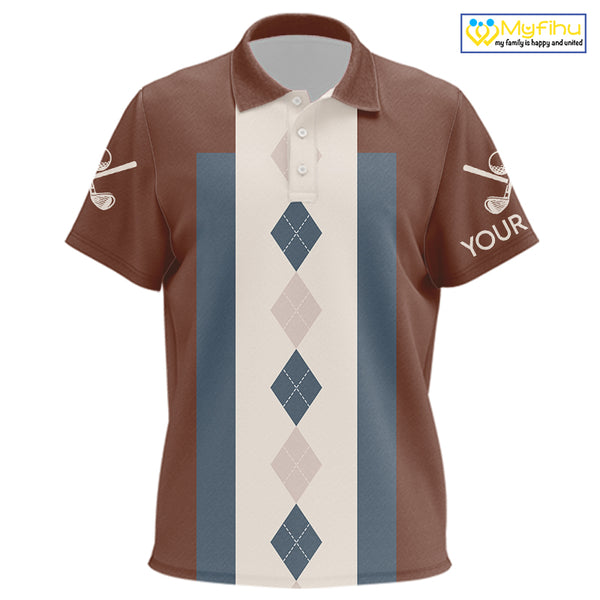 Brown Argyle Pattern Kid Golf Polo Shirts Custom Vintage Style For Golf Lovers Gift For Kid NQS10233