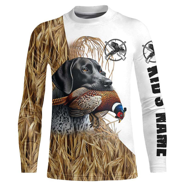 Pheasant Hunting With Dog GSP German Shorthaired Pointer Custom Name camouflage hunting Shirts NQS4078