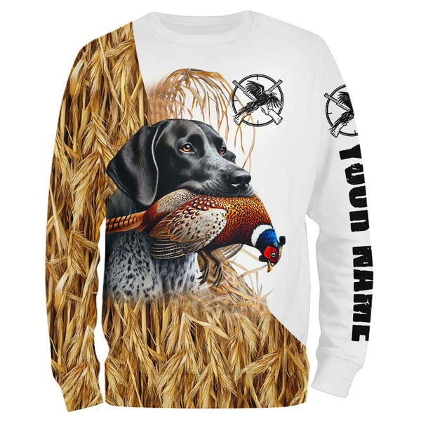 Pheasant Hunting With Dog GSP German Shorthaired Pointer Custom Name camouflage hunting Shirts NQS4078