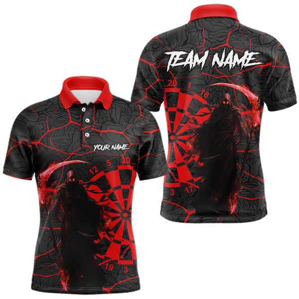 Men Darts Polo, Quarter Zip shirts Custom black and red reaper skull Darts Team Jerseys, Darts gifts NQS9481
