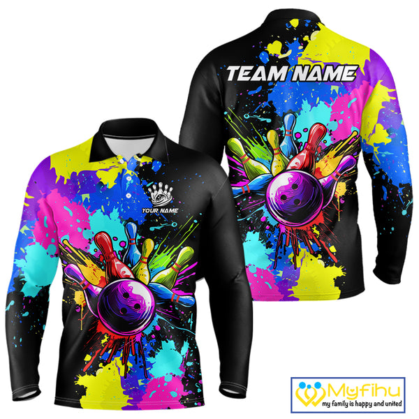 Colorful bowling jerseys Bowling Polo, 1/4 Zip Shirt for Men Custom Bowling Team shirts for bowlers NQS10240