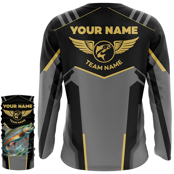 Personalized Black Brook trout Fishing jerseys, Team trout Fishing Long Sleeve tournament shirts NQS6320