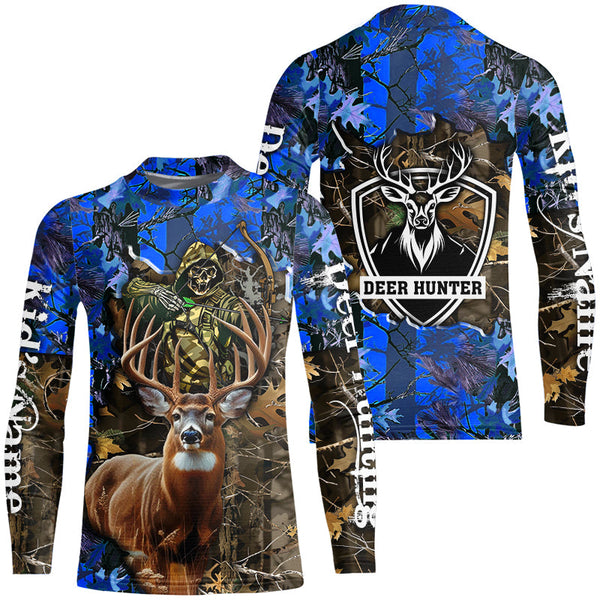 Deer Hunting big game blue camo Grim Reaper Custom Name 3D All over print shirts gifts for Hunters NQS4291