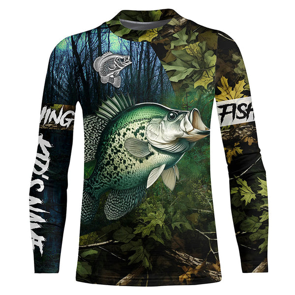 Crappie Fishing green camo Custom name Performance Long Sleeve UV protection fishing shirts for men NQSD92