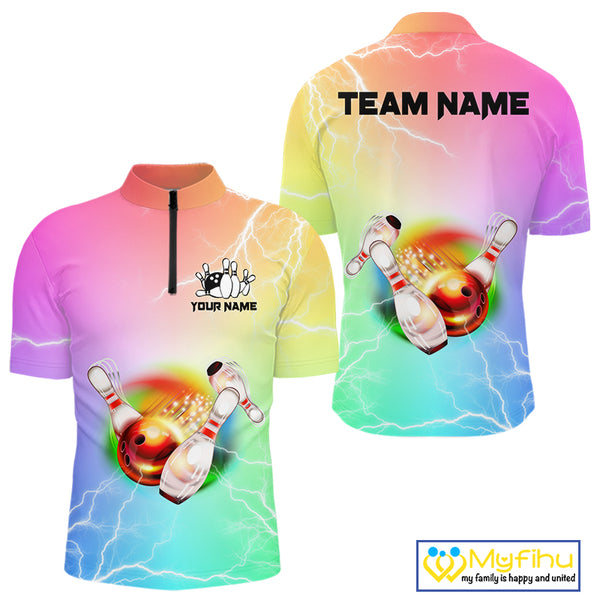 Gradient colorful rainbow lightning thunder storm Bowling Shirts for Men Custom Team Bowling jerseys NQS9941