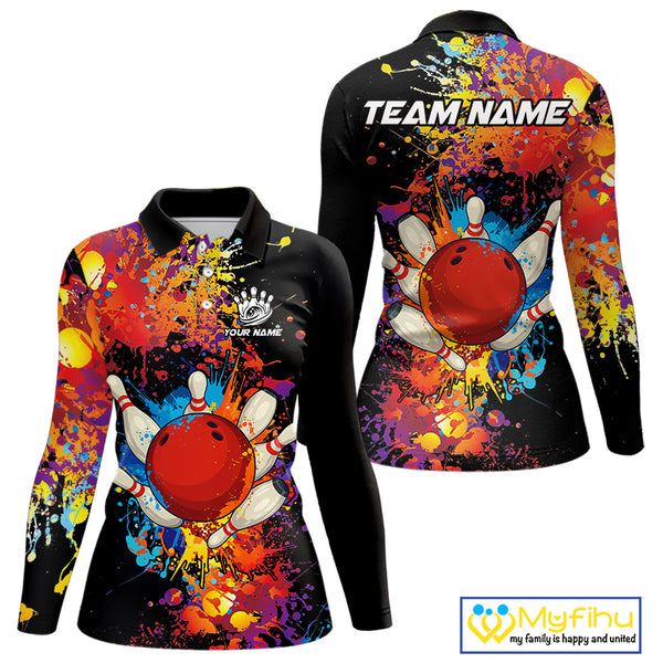 Colorful bowling jerseys Bowling Polo, 1/4 Zip Shirt for Women Custom Bowling Team shirts for bowlers NQS10416