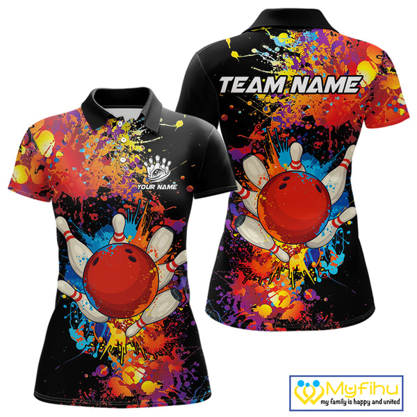Colorful bowling jerseys Bowling Polo, 1/4 Zip Shirt for Women Custom Bowling Team shirts for bowlers NQS10416