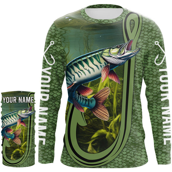 Musky ( Muskie) fishing scale UV protection Customize name long sleeves personalized gift for fisherman NQS821