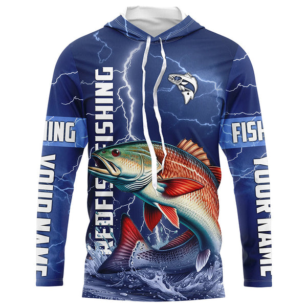 Redfish drum Fishing blue lightning jerseys custom performance Long Sleeve tournament fishing shirts NQS6330