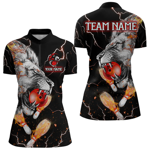 Flame Lion Bowling Lightning Thunder Custom Bowling Shirt For Women, Lion Bowling Team Shirt NQS9148