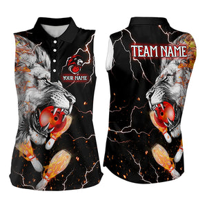 Flame Lion Bowling Lightning Thunder Custom Bowling Sleeveless Polo Shirt, Lion Bowling Team Shirt NQS9148